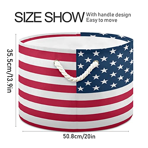 Една Мечка Ретро Американски Флаг Кошница За Съхранение на Кръгли Големи Кошници Сгъваема Кошница За Дрехи Водоустойчив