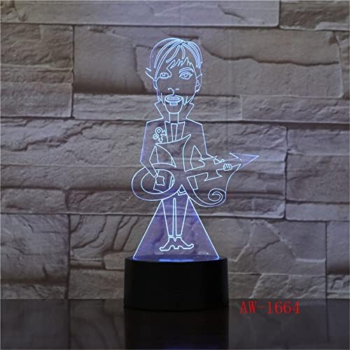 Карикатура Китара Човек 3D Лампа Led нощна светлина В 7 Цвята Промяна Докосване на Настроението Лампа Вечерни Подарък Начало Декор pping AW-1664-С Контролер,7 Цвята AW-1664
