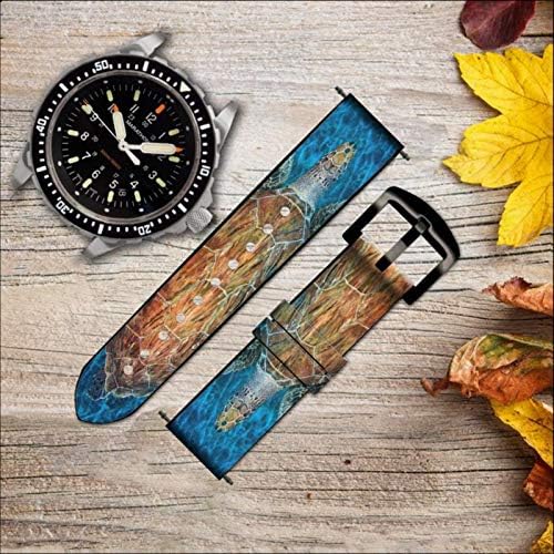 CA0158 Blue Sea Turtle Leather & Silicone Smart Watch Band Каишка за Часовник Smartwatch Smart Watch Размер (20 мм)