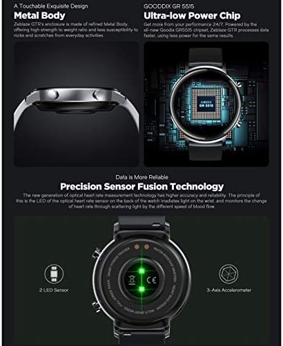 SUQIAOQIAO Zeblaze GTR Smart Watch All-Day Heart Rate Monitoring, 1.3-Инчов 2.5 D Glass + IPS Color Touch Screen Bracelet 180mAh Battery Multi Function,Черен