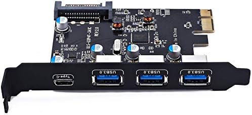 PCI Express(PCIe) to USB 3.0 Type C +Type A Expansion Card ,PCI-E to USB Add-on Card with 4 Ports USB 15 Pin SATA Power