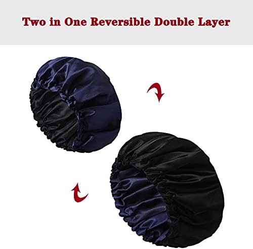 Дамски Сатен Хастар Sleep Bonnet Cap Double Layer Reversible Satin Silk Sleeping Beanie Шапка Боне за Къдрава Естествена