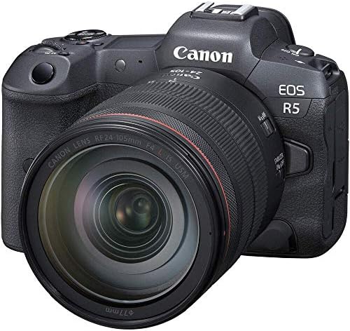 Canon EOS R5 Беззеркальная цифров фотоапарат с обектив 24-105 мм f/4L (4147C013) + 64 GB Карта памет + Калъф + Corel Photo Software + 2 x LPE6 Батерия + Външно зарядно устройство + Четец + Светлина + П?