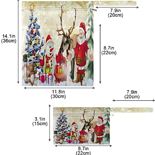 visesunny Vintage Christmas Snowman Гепи Tree 2 бр. Мокри Чанта с Джобове с Цип Моющаяся Множество Голям Чанта за Памперси