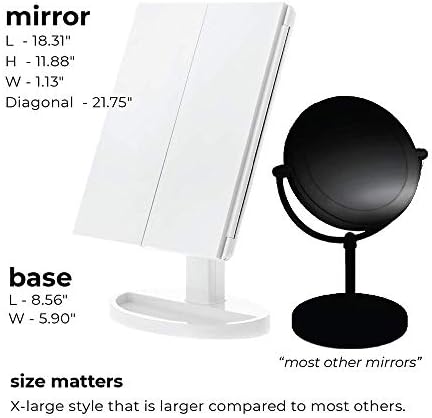 Home Zone Living Грим Vanity Mirror, Голям Trifold с led подсветка и увеличаване до 10X, Бял, LA62000V