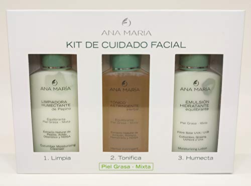 Ana Maria Cosmeticos Colombia Kit de Cuidado Лицето Tonifica Humecta | Пълна грижа за лицето Чист тон Хидратиращ набор от 3x(1.52 грама-45 мл) Piel (Piel Grasa-Mixta | Mix-Oily Skin)
