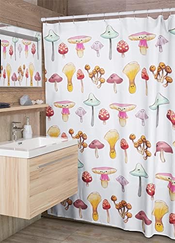 ScarJamFam Гъби Завеса за душ 72 x 72/ Cottagecore Decor for Bath/ Easy to Clean Kawaii Shower Curtain/ Mushroom Decor