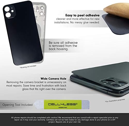 На задното стъкло Cell4less Съвместим с iPhone 12 W/Full Body Adhesive, инструмент за изтриване и широк отвор за камерата,