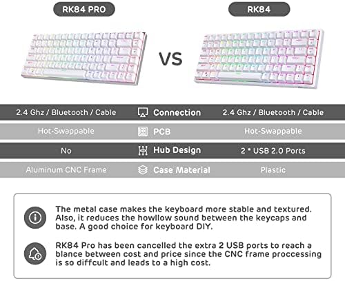 NEDYALKO ROYAL KLUDGE RK84 Pro 80% RGB Triple Mode BT5.0/2.4 G/Wired Hot-Swappable Mechanical Keyboard, 84 Keys Wireless