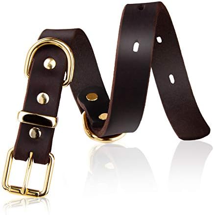 COCOPET Heavy Duty Full Grain Thick Oily Genuine Leather Dog Collar Alloy Hardware Double D-Ring Best for Medium Large