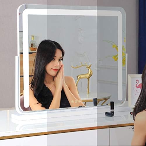 ZANZAN Makeup Mirrors Mirror Touch Desktop Makeup Mirror,led Makeup Mirror with Light,Good for Tabletop, Bathroom, Traveling Cosmetic Mirror (Цвят : черен акумулаторни модели)