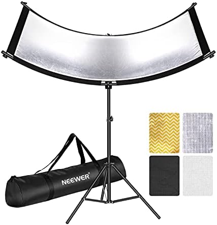 Neewer Мида Light Reflector Diffuser with 2M Light Stand and Carrying Bag, 66×24/155x61cm Photography Curved Lighting