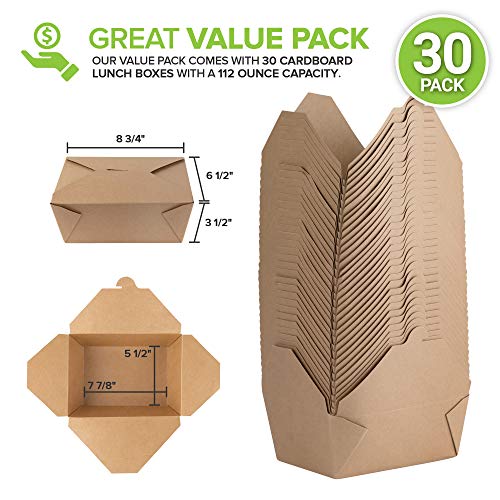 Микровълнова Kraft Brown Take Out Boxes 112 oz (30 Pack) за Еднократна употреба за хранителни контейнери - Recyclable