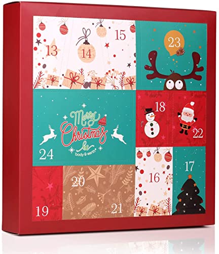 Коледни подаръчни комплекти за жени - 12 бр Набор от Адвент-календар за Жените, Мулти-ароматна Подарък кош за баня с Гел за душ, Ароматна Свещ, Коледна шапка и др, Набо?