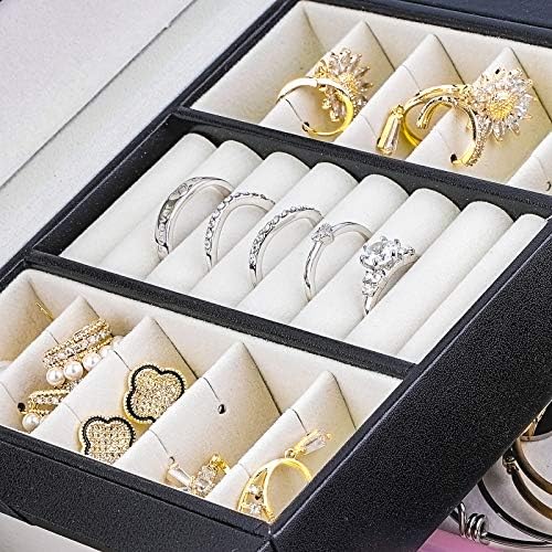 Burpada Jewelry Box - 3 Слоя Кожен Органайзер За Бижута със Заключване и Огледало, Огърлица, Обеци, Пръстен Органайзер