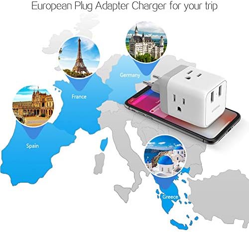 Европейският Адаптер за пътуване, TESSAN Europe Power Adapter with 2 USB, Type C European Travel Adapter, US to Europe
