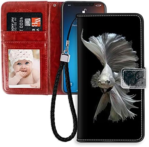JINXIUSS iPhone 11 Портфейл Калъф Бяла Златната Рибка, Топ Изкуствена Кожа, Поставка с Каишка на Китката Многофункционален