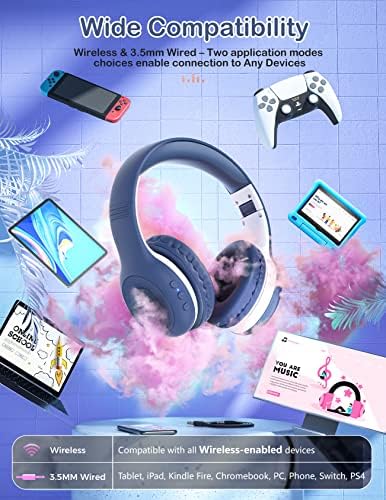 Детски Bluetooth Слушалки, Над Ухото, Bluetooth 5,0 Слушалки с МИКРОФОН за Деца, Юноши, Момичета, Детски Безжични Слушалки