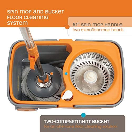Casabella Микрофибър Spin Mop and Bucket System with Replacement Head Зареждане, Графит/Оранжево