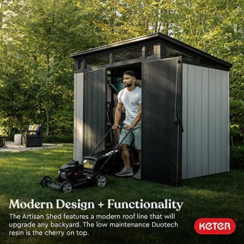 Keter Artisan 7x7 Foot Outdoor Изяждам with Floor-Модерен дизайн за мебели патио Косачки, инструменти и съхранение на