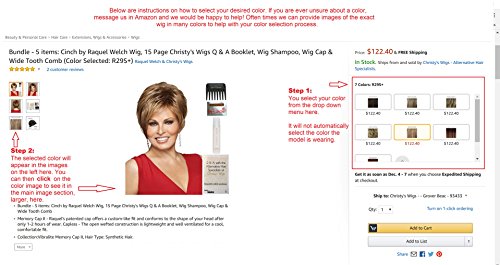 Комплект - 5 теми: Промоционален Среден Перука от Gabor, Книжка Christy's Wigs Q & A, Шампоан за перуки с размер 2 грама, Шапка за перука и Широка Зъбни Гребен - Цвят: G2+