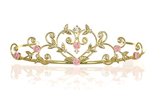 Розата Е Цвете От Кристал Crystal Сватбена Тиара За Короната - Розови Рози Златно Покритие