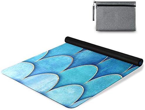 Qilmy Extra Thin Non-Slip Yoga Mat with Mermaid Fish Scale Wave Print - Нетоксичен, екологичен, Преносим подложка за пилатес,
