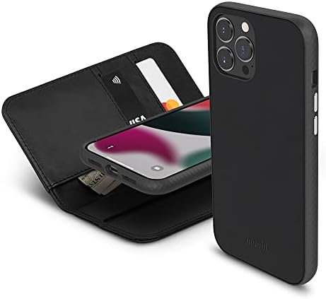 Moshi Overture Портфейла Case е Съвместим с iPhone 13 Pro Max, Свалящ се капак, Стойка, Веганская кожа, Серия snapTo,