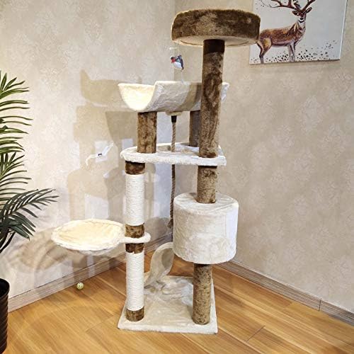 F&FSH Cat Tree, Голям Дървен Котешки Къща Сезал Когтеточка Кошница Плюшен Възглавница ПАТ Център за Игра скално Катерене