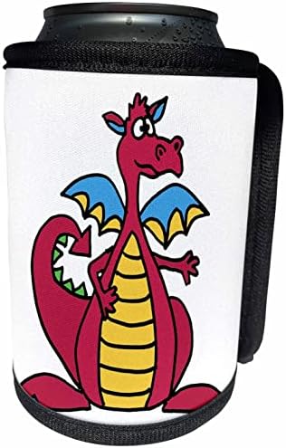 3dRose Смешни Сладко Red and Yellow Dragon Cartoon - Can Cooler Bottle Wrap (cc_352601_1)