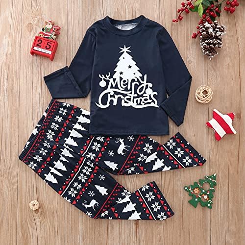 Huangse Family Matching Коледа Clothes Set Holiday Santa Claus Xmas Tree Print Set for Couples and Kids