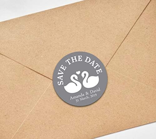 Darling souvenir е Round 45 Pcs Любовни Swans Save The Date Stickers Personalized Bride Groom Names and Date Envelope