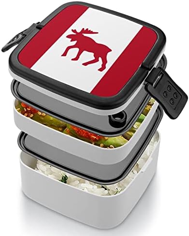 Moose Emblem On Canadian Flag Print All In One Double Layer Bento Box for Adults/Children Lunch Box Meal Kit Подготовка