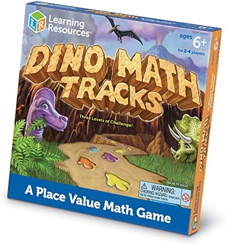 Learning Resources Дино Математика Tracks Game - A Place Value Математика Игра, Събиране и изваждане на Динозаври, Детски игри, Възраст 6+