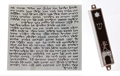 Body-soul-n-spirit Kosher Klaf Scroll Parchment 7 cm / 2.7 + Silver Тона Mezuzah Mezuza Black Case 7 Judaica Jewish Lion