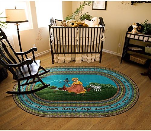 Joy Carpets Kid Essentials Infants & Toddlers Mary 's Lamb Rug, Многоцветен, Овал 5'4 x 7'8