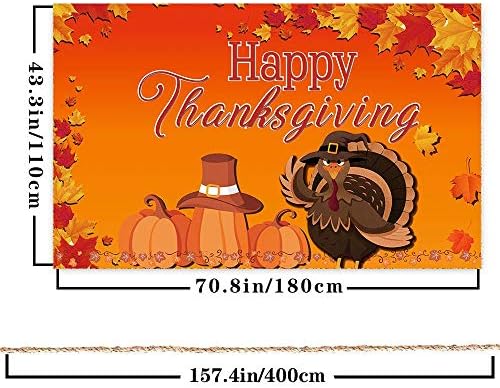 Fecedy Happy Thanksgiving Hanging Extra Large Fabric Sign Poster Background Banner with Тиква Maple Leaves Turkey Pattern for Thanksgiving Day Autumn Harvest Decorations 43.3x70.8