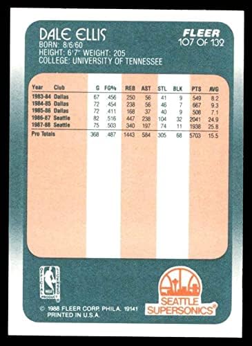 1988 Fleer # 107 Dale Ellis Сиатъл Суперсоникс (Баскетболно карта) NM/MT Суперсоникс Тенеси