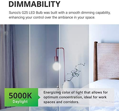 Sunco Lighting Vanity Globe Light Bulbs G25 LED for Bathroom Mirror 40W Equivalent 6W, 5000K Daylight, Dimmable, 450 LM,
