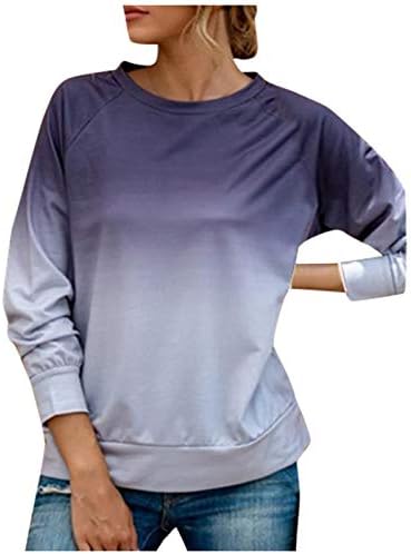 Градиентный Цвят Блуза за Жените Ежедневните Свободни Блузи O Образно Деколте С Дълъг Ръкав Чай Основен Пуловер Топ