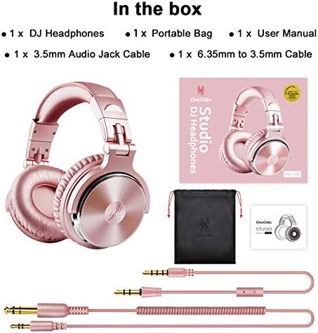 OneOdio Over Ear Headphones for Women and Girls, Wired Бас Стерео Звук Headphones with Share Port and 50mm Driver Rose Gold Headphones with Mic for PC Phone Laptop Guitar Piano Mp3/4 Tablet (Пинк)