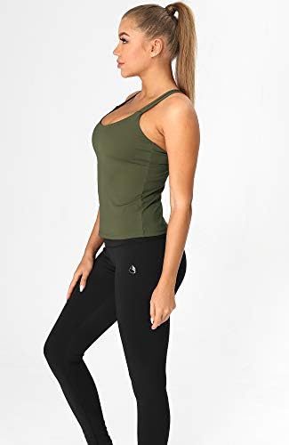 icyzone Padded Workout Tank Върховете for Women - Strappy Yoga Crop Върховете with Built in Bra 2 in 1
