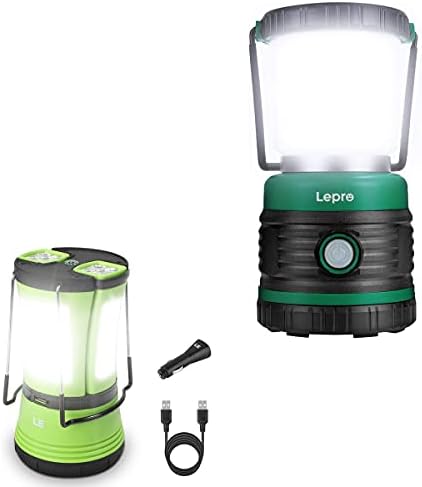 Комплект – 2 броя: LE LED Къмпинг Фенер, Акумулаторна батерия, 600LM, Подвижни, фенерче и Lepro Къмпинг Фенер Фенер, Led, захранван с батерии 1500LM, 4 режима на осветление