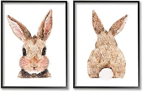 Stupell Industries Сладък Бъни with Cotton Tail Back Blushing Rabbit, Designed by Amanda Greenwood Black Framed Wall Art,