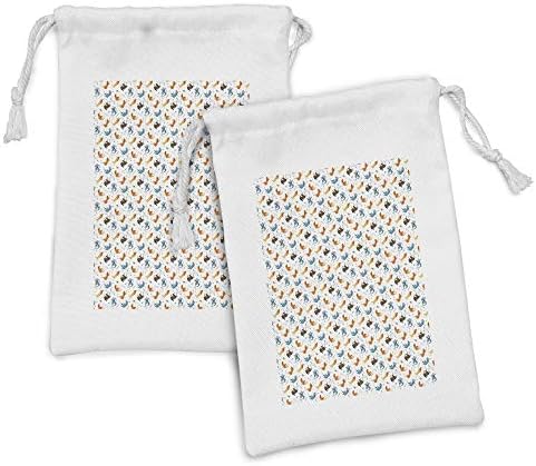 Ambesonne Dog Fabric Pouch Set of 2, Funny Dogs Flying with Food Bowl and Bones Pets Companion Illustration, Small Drawstring Bag for Free Toiletries Маски и Сувенири, 9 x 6, Slate Blue Ginger