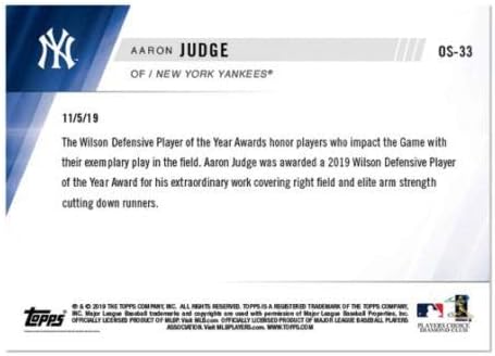 Aaron Judge2019 Wilson Defensive Player Of The Year: Rf Topps Now Card #os-33 - Slabbed Baseball Cards