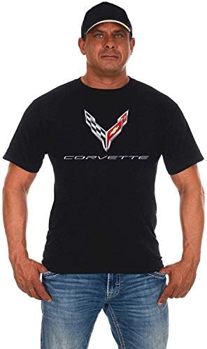 JH DESIGN GROUP Мъжки Chevy Corvette T-Shirt C8 Series Logo, Black Crew Neck Shirt