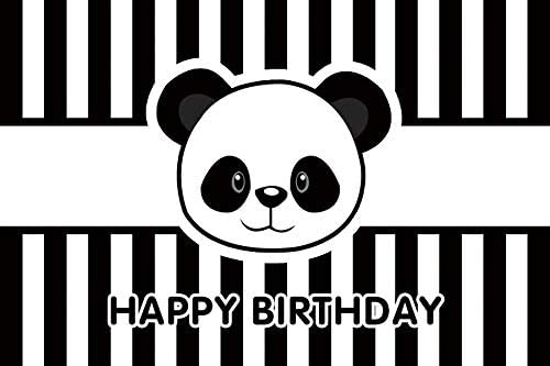 Renaiss 5x3ft честит Рожден Ден на Винил Фон Карикатура Панда с Черно-Бяла Лента Шаблон Снимки на Фона на рождения Ден