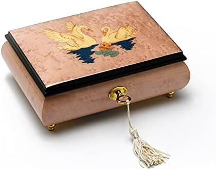 Очарователен 36 - бележка Розова Музикална Италианската Ковчег За Бижута с Инкрустация от Дърво Лебеди - Единственият