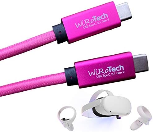 WiRoTech USB C 3.1 Gen2 SuperSpeed 10Gbps E-Marker чип Бързо зареждане на USB Кабел, Oculus Quest Link и PC игри са Съвместими